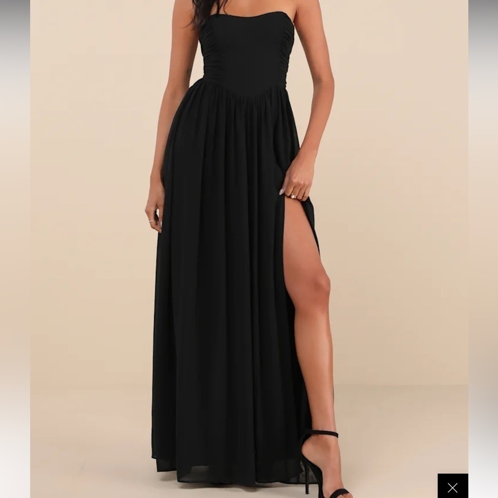 Lulu's Luxe Favorite Black Strapless Ruched Maxi Dress Size Large